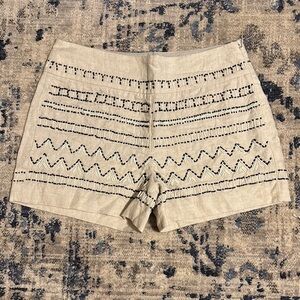 Ann Taylor High Waist Tan and Black Shorts with Geometric Embroidery